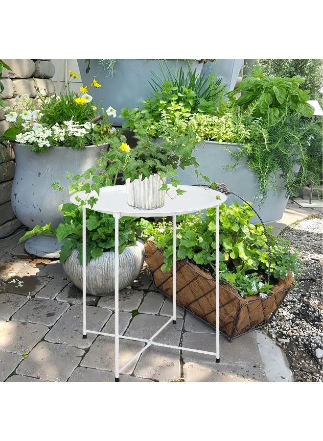 بلومنغ تايم طاولة جانبية معدنية قابلة للطي للاستخدام الخارجي - طاولة جانبية محمولة للفناء والشرفة، طاولة صينية قابلة للطي مقاومة للعوامل الجوية، مثالية للاستخدام الخارجي، والاسترخاء في الأماكن المغلقة، والتخييم، وحمامات السباحة - Image 5